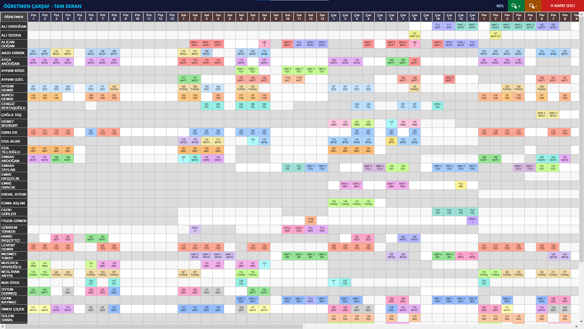 Öğretmen Çarşaf Görünümü