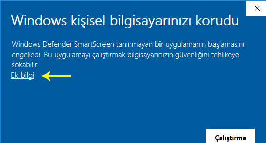 Windows SmartScreen — Ek bilgi tıklayın